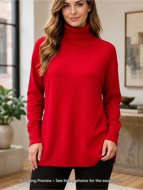Bolide Red Turtleneck Sweater Medium Soft Stretch Fine Knit NWT